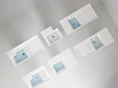 Sleek Modern White Washbasins With Various Design Styles And Smooth Surfaces 3d model