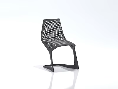 Modern Single Chair With Perforated Backrest And Sleek Black Frame Design 3d model