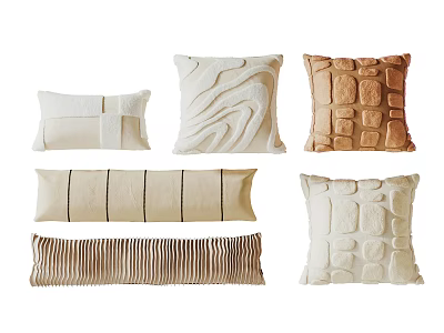 Textured Decorative Throw Pillows With Various Patterns Different Shapes And Neutral Tones 3d model