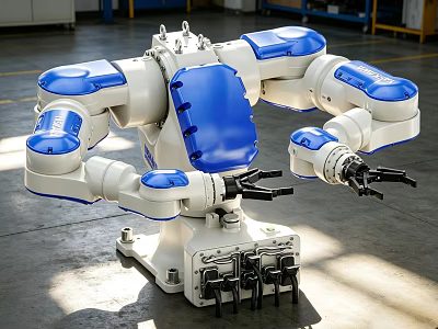Industrial Robot Equipment With Blue And White Mechanical Arms In Factory Setting 3d model