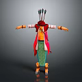 Vibrant Outfit With Red Hat Arrows Red Coat Yellow Shirt Green Patterned Pants Yellow Boots