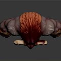 3D Rendered Bull Headed Muscular Character With Horns Orange Shorts And Arm Ornaments