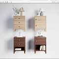 Modern Bedside Table Log Bedside Table Solid Wood Bedside Table Drawer Type Table Lamp 3d model