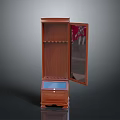 Mahogany Wood Cabinet With Open Door Mirror Panel Lower Drawer And Interior Shelves