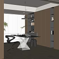 Italian study desk and chair combination bookcase chandelier 3d model