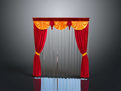 Elegant Red And Gold Decorative Curtain With Pleated Valance For Home Decoration 3d model