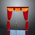 Elegant Red And Gold Decorative Curtain With Pleated Valance For Home Decoration