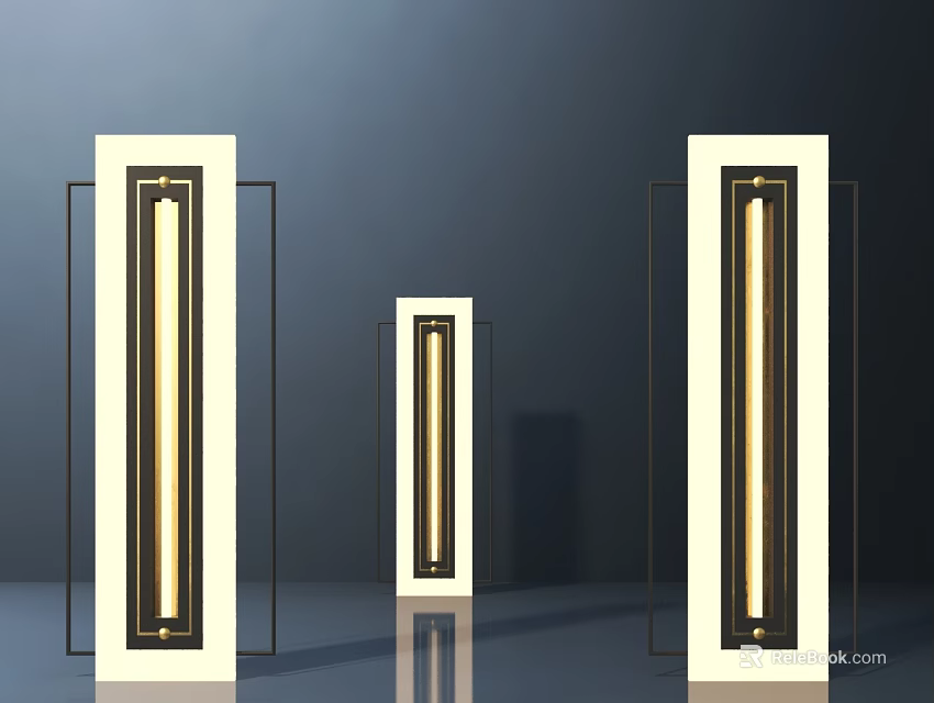 Modern Rectangular Wall Lights With White Frame Black Trim And Warm Glow 3d model 