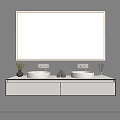 Modern Wall Mounted Bathroom Vanity With Double Sinks Large Mirror And Decorative Items 3d model