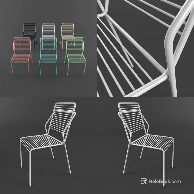 Set of Modern Dining Chairs With Metal Frame And Striped Design In Multiple Colors 3d model 