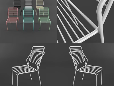Set of Modern Dining Chairs With Metal Frame And Striped Design In Multiple Colors 3d model