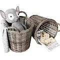 Woven Storage Baskets with Stuffed Toy Soft Blanket and Vintage Postcards