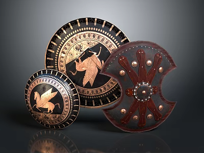 Antique Decorative Shields With Golden Eagle Design Riveted Leather And Ornate Accents 3d model