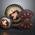 Antique Decorative Shields With Golden Eagle Design Riveted Leather And Ornate Accents