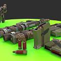Military Rifles With Wooden Metal Parts Ammunition Boxes And Bullets On Green Surface