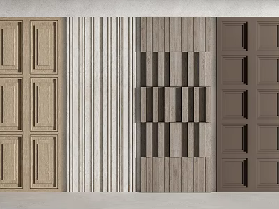 Various Wall Panel Designs Including Wooden Vertical Strips Geometric Pattern and Dark Brown Panels 3d model