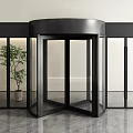 Modern Revolving Door With Glass Panels Black Frame And Marble Floor Interior