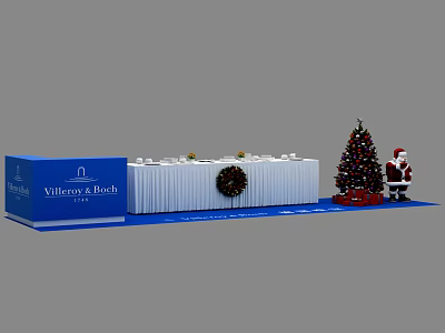 Christmas Themed Coffee Break Area With Villeroy Boch White Table Christmas Tree And Santa Claus 3d model
