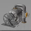 Industrial Mechanical Equipment Featuring Pipes Gears Yellow Valve Handle And Hexagonal Base Structure