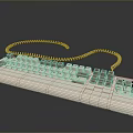 White Computer Keyboard With Coiled Cord And Gray Keys On Reflective Surface 3d model