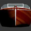 Red Wooden Speedboat With Green Cockpit Windows And Glossy Finish