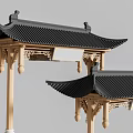 Traditional Chinese Archway with Black Tiled Roof and Wooden Carved Decorations