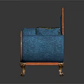 Elegant Blue Sofa With Gold Accents Carved Details And Decorative Pillow