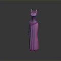 Man Wearing Pink Long Dress With Cat Ear Shoulder Decor Red Shoes And Gray Background