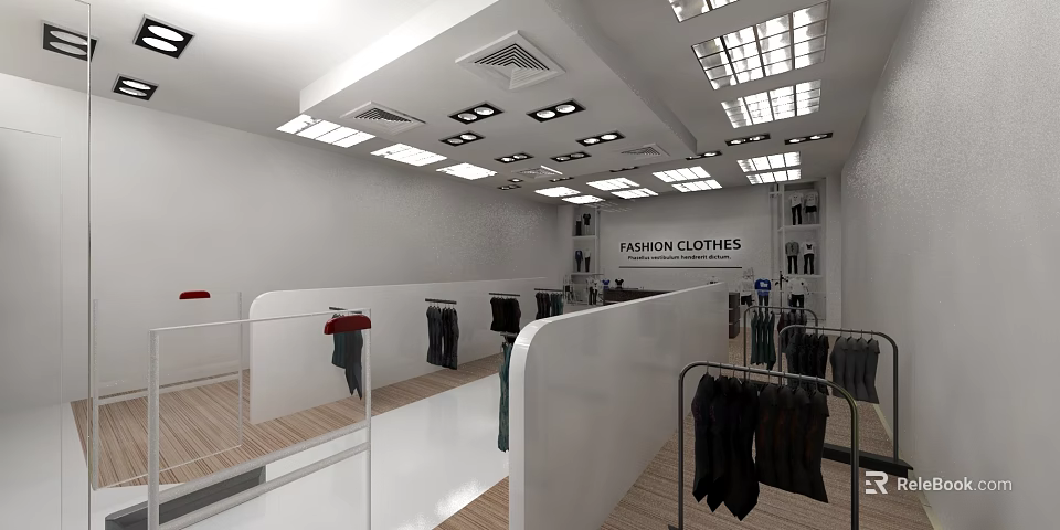Fashion Clothing Store Interior With Modern Design Clothing Racks And Displays 3d model 