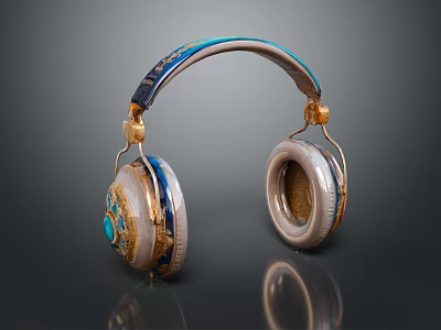 Premium Computer Headphones With Stylish Over Ear Design Gold Accents And Blue Details 3d model