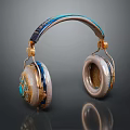 Premium Computer Headphones With Stylish Over Ear Design Gold Accents And Blue Details