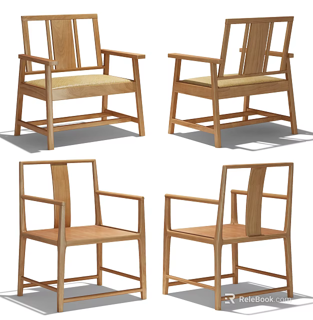 Wooden Leisure Chair With Armrest And Minimalist Design For Home Living Room Furniture 3d model 