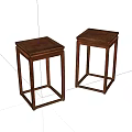 Chinese Style Dark Wooden Square Stools With Simple Frame Structure And Smooth Surface 3d model