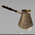 Stylish Copper Coffee Pot With Wooden Handle Hammered Design And Gold Accents