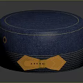 Stylish Blue Denim Hat With Yellow Stitching Orange Leather Strap And Round Eyelet