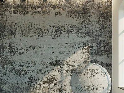 Weathered Textured Wall With Circular Decorative Component And Natural Light 3d model