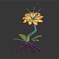 Vibrant Plant Featuring Yellow Orange Flowers Green Leaves Purple Roots on Light Green Circular Base