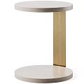 Modern Round Top Side Table With Golden Metal Legs And Wooden Tier Design