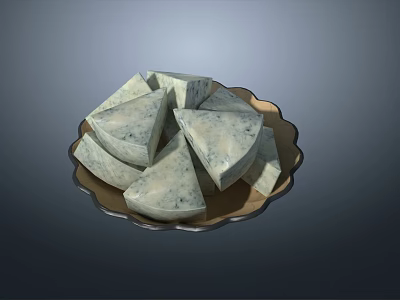 Creamy Blue Cheese Wedges Served On A Decorative Gold Plate 3d model