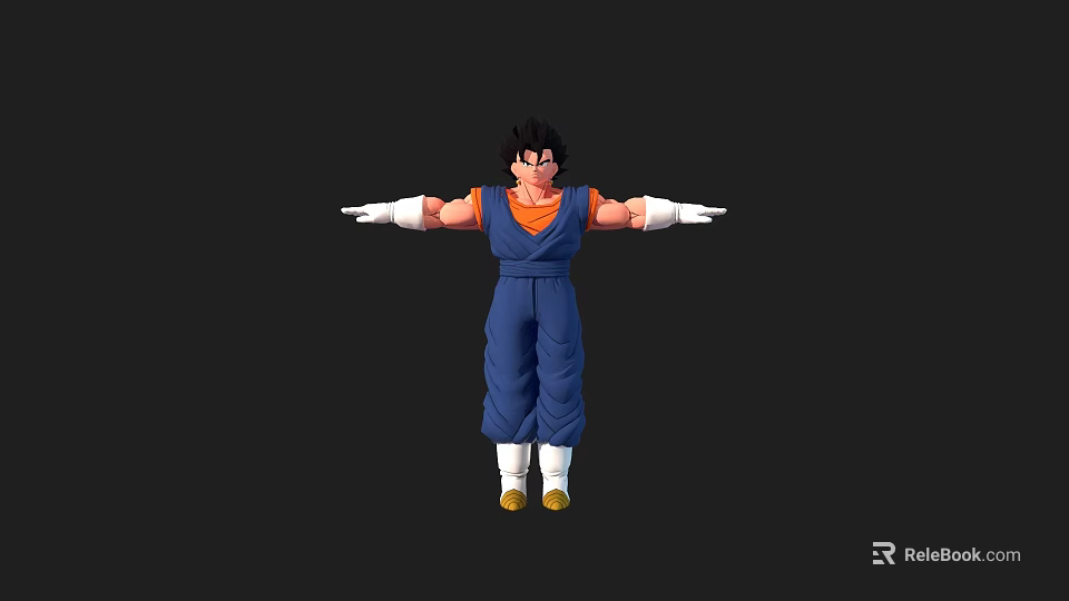 Game Movie Character With Black Hair Blue Jumpsuit And Orange Vest White Gloves Arms Outstretched 3d model 