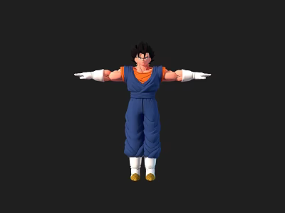Game Movie Character With Black Hair Blue Jumpsuit And Orange Vest White Gloves Arms Outstretched 3d model