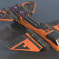 Orange And Black Cosmic Spaceship Design With Multiple Engines And Wing Structure