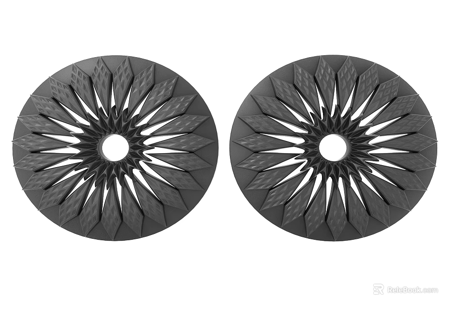 Black Round Carved Decorative Items Featuring Radiant Pattern And Central Hole 3d model 
