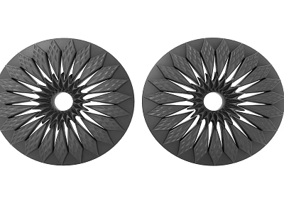 Black Round Carved Decorative Items Featuring Radiant Pattern And Central Hole 3d model