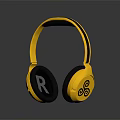 Yellow Over Ear Headphones With Black Ear Cushions Headband L Label And Reflection