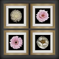 Neutral Toned Botanical Paintings in Wooden Frames with Floral Close Up Designs
