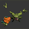 Green Fantasy Game Movie Character with Orange Accents Small Yellow Companions and Red Fish 3d model