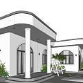 Modern Detached Villa Exterior With Arched Windows Columns And Front Garden