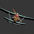Blue Winged Biplane Model With Red Propeller And Cockpit Details On Dark Background