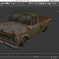 Old Rusty Vintage Truck With Weathered Body And Green Gray Patina